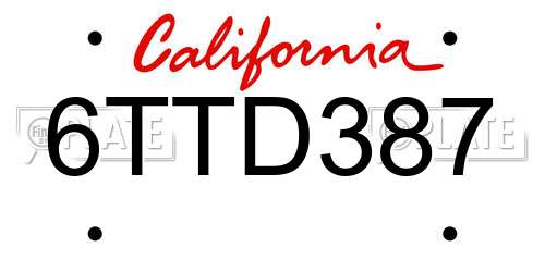 6TTD387 California License Plate
