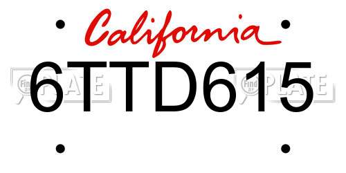 6TTD615 California License Plate