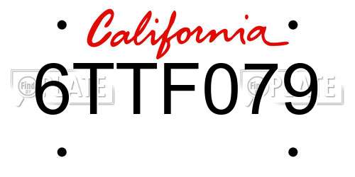 6TTF079 California License Plate