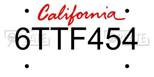 6TTF454 California License Plate