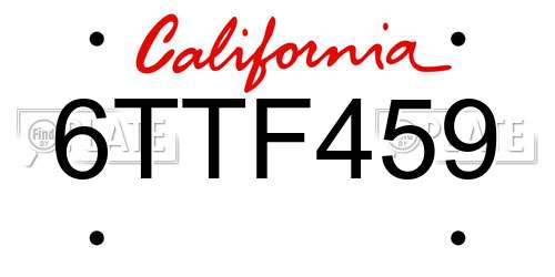 6TTF459 California License Plate