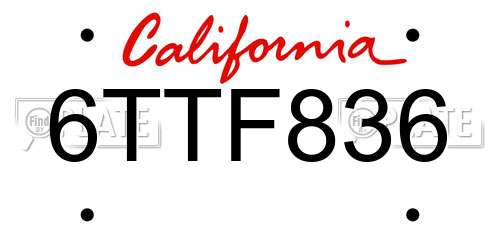 6TTF836 California License Plate