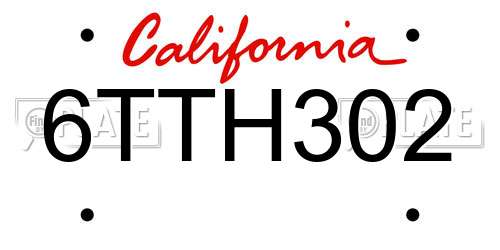 6TTH302 California License Plate