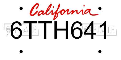 6TTH641 California License Plate