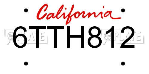 6TTH812 California License Plate