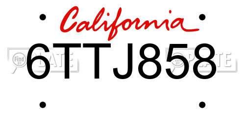 6TTJ858 California License Plate