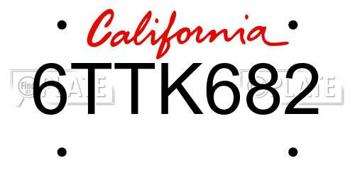 6TTK682 California License Plate