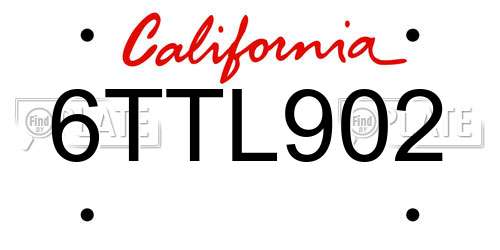 6TTL902 California License Plate