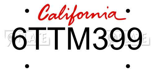 6TTM399 California License Plate