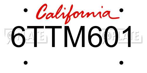 6TTM601 California License Plate