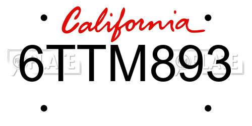6TTM893 California License Plate