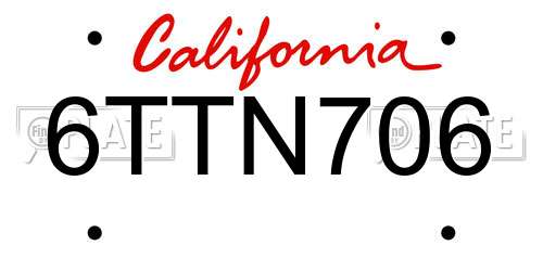 6TTN706 California License Plate