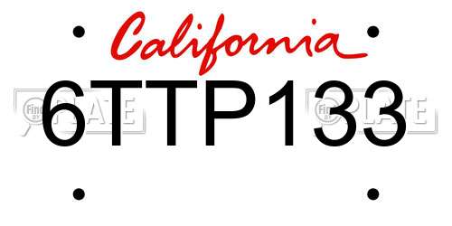 6TTP133 California License Plate