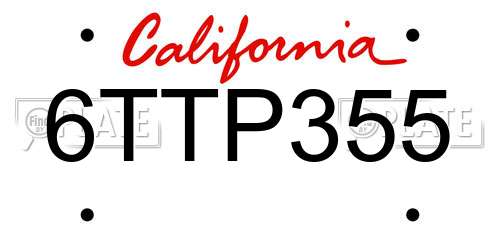 6TTP355 California License Plate