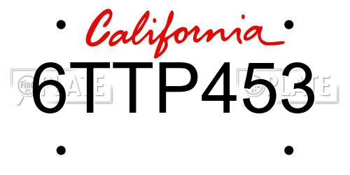 6TTP453 California License Plate