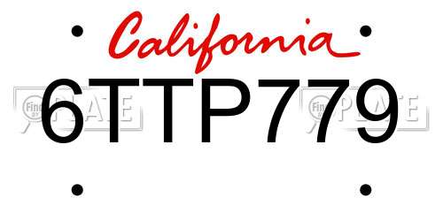 6TTP779 California License Plate