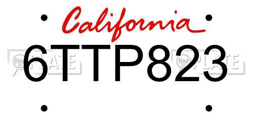 6TTP823 California License Plate