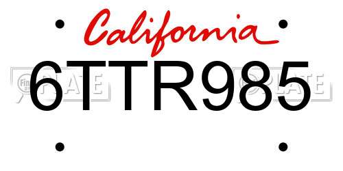 6TTR985 California License Plate