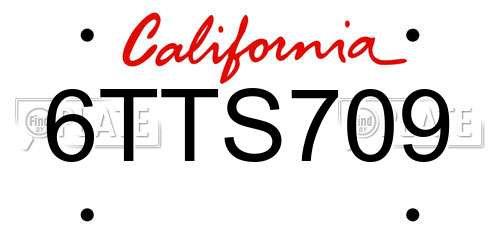 6TTS709 California License Plate