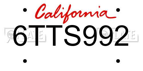 6TTS992 California License Plate