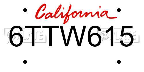 6TTW615 California License Plate