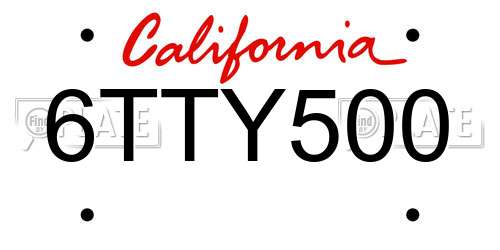 6TTY500 California License Plate