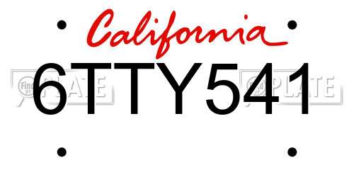 6TTY541 California License Plate