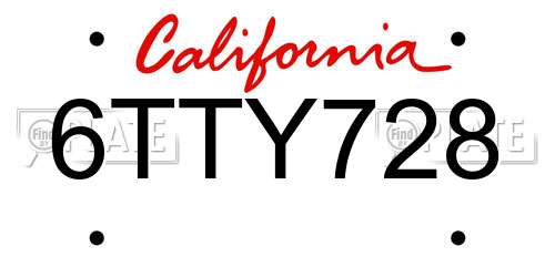 6TTY728 California License Plate