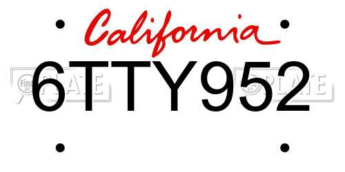 6TTY952 California License Plate
