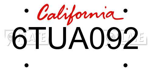 6TUA092 California License Plate