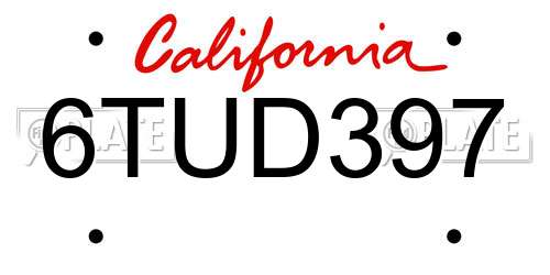 6TUD397 California License Plate