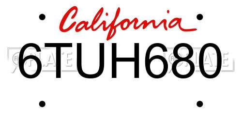 6TUH680 California License Plate