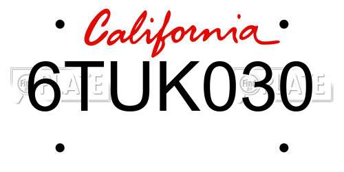 6TUK030 California License Plate