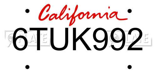 6TUK992 California License Plate