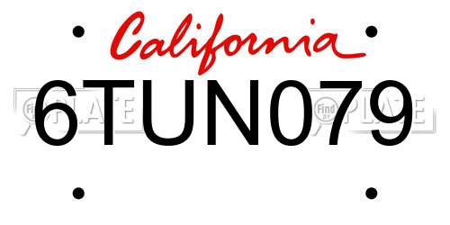 6TUN079 California License Plate