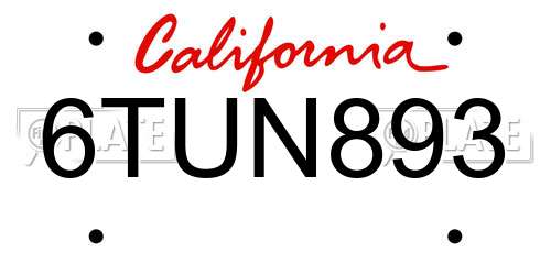 6TUN893 California License Plate