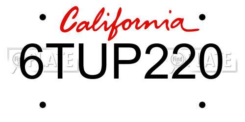 6TUP220 California License Plate