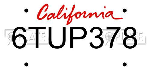 6TUP378 California License Plate