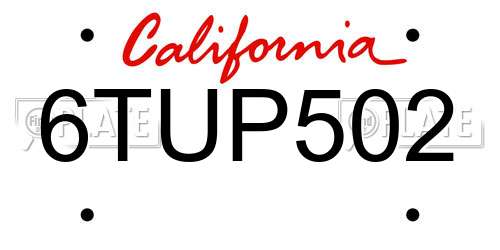 6TUP502 California License Plate