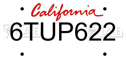 6TUP622 California License Plate