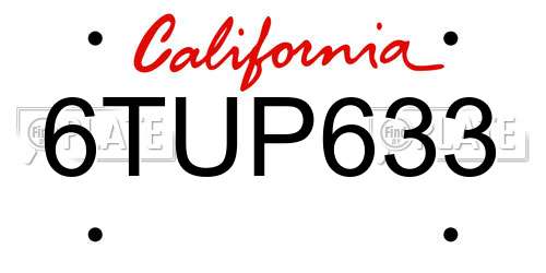 6TUP633 California License Plate