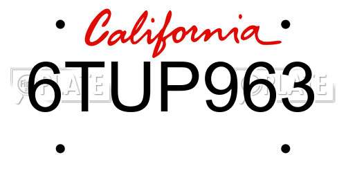 6TUP963 California License Plate