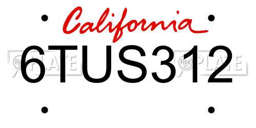 6TUS312 California License Plate