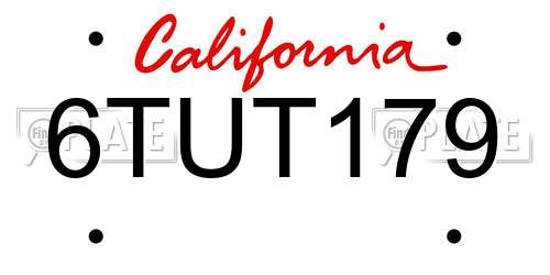 6TUT179 California License Plate