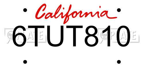 6TUT810 California License Plate