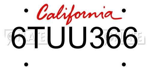 6TUU366 California License Plate