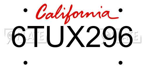6TUX296 California License Plate