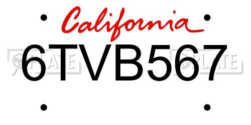 6TVB567 California License Plate