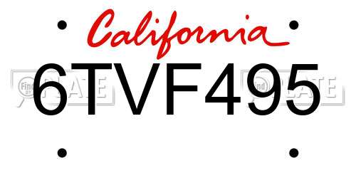 6TVF495 California License Plate