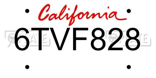 6TVF828 California License Plate
